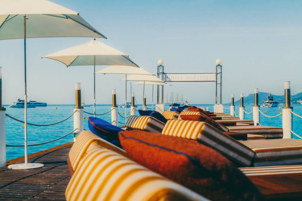 Sunbeds at La Plage du Martinez.
