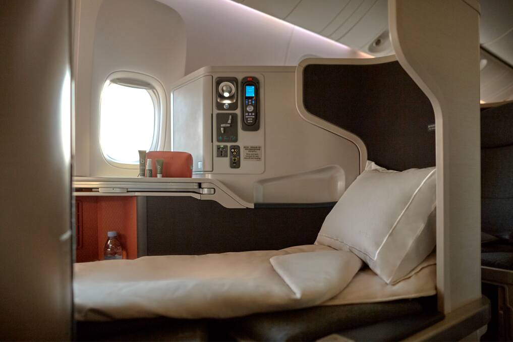 The business class lie-flat bed. The business class lie-flat bed.