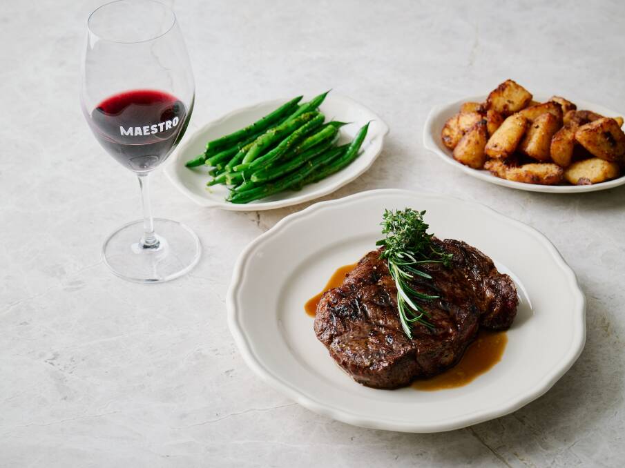 Steak with Wagyu-fat roasted potatoes.