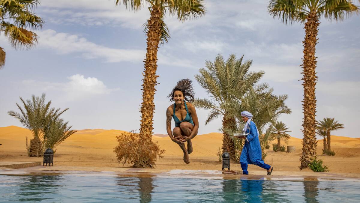 Resort pool in the Merzouga Desert, Morocco.