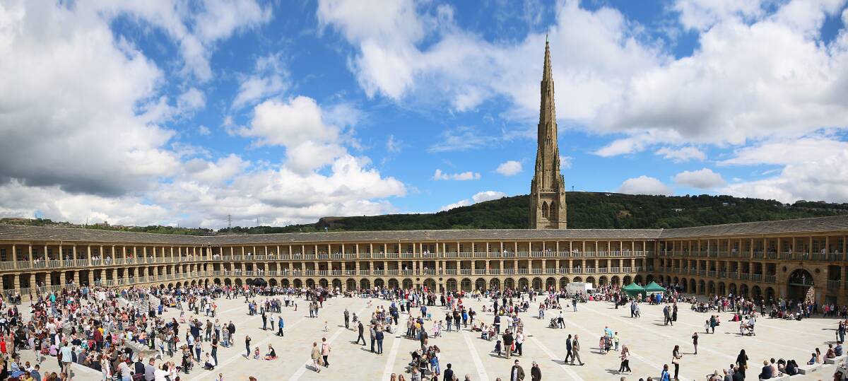 The Piece Hall piazza in the market town of Halifax. The Piece Hall piazza in the market town of Halifax.