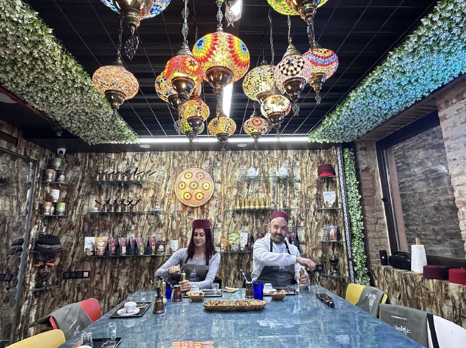 The writer at left makes her own cup of Turkish coffee in Istanbul. The writer at left makes her own cup of Turkish coffee in Istanbul.