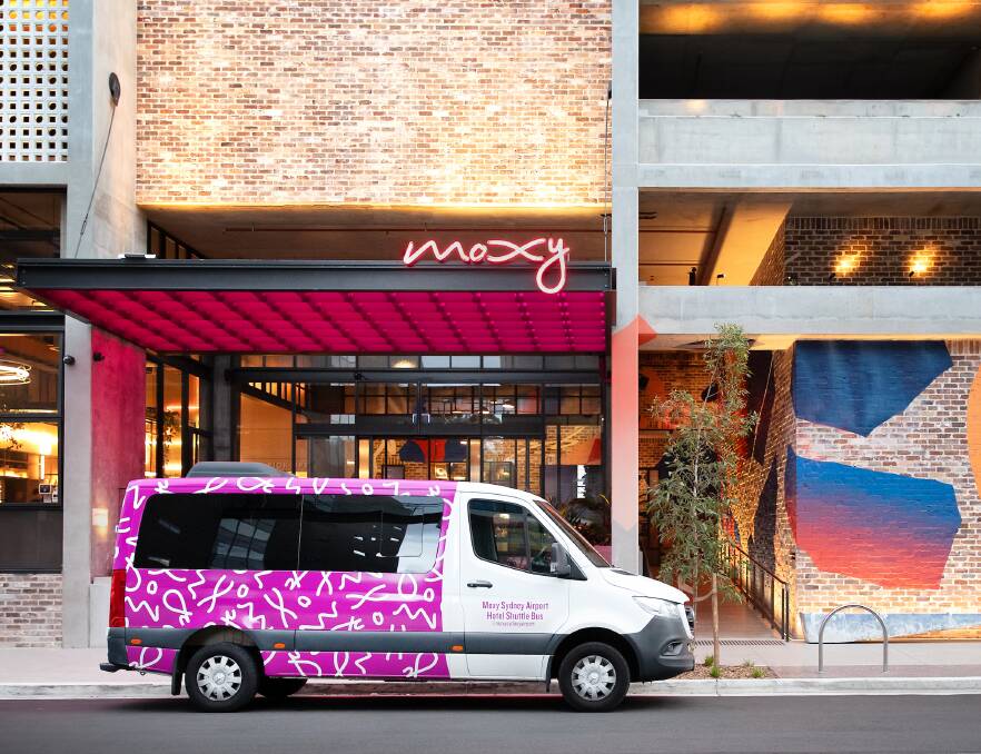 The Mozy exterior and shuttle bus.
