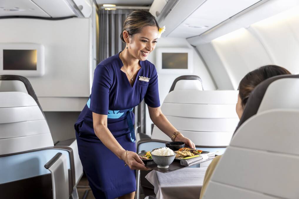The airline's swank and spacious business-class cabin. The airline's swank and spacious business-class cabin.