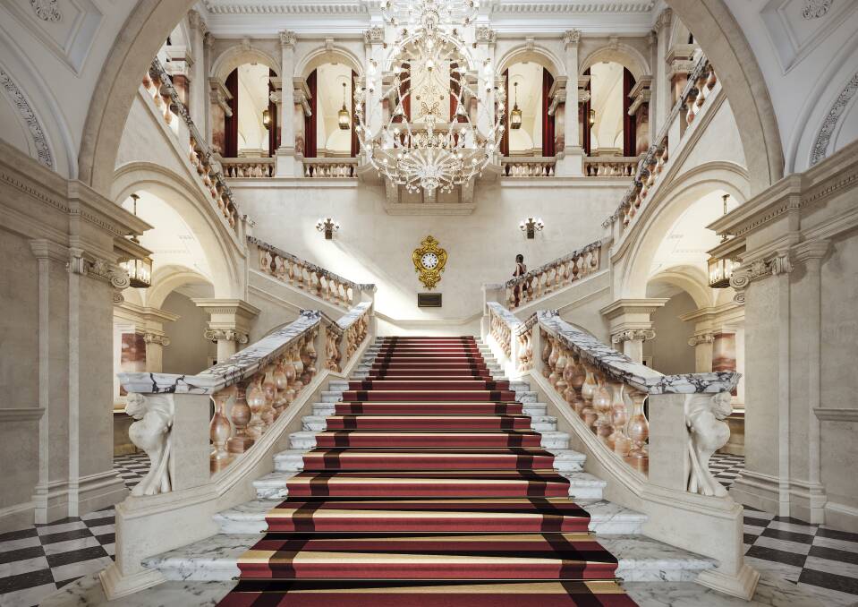 Grand staircase at Raffles London. Grand staircase at Raffles London.