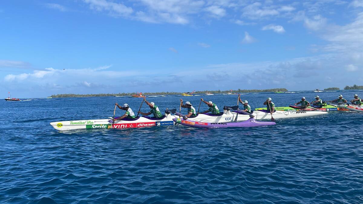 Competitors paddling furiously in the Hawaiki Nui Va'a. Picture: Sarah Falson