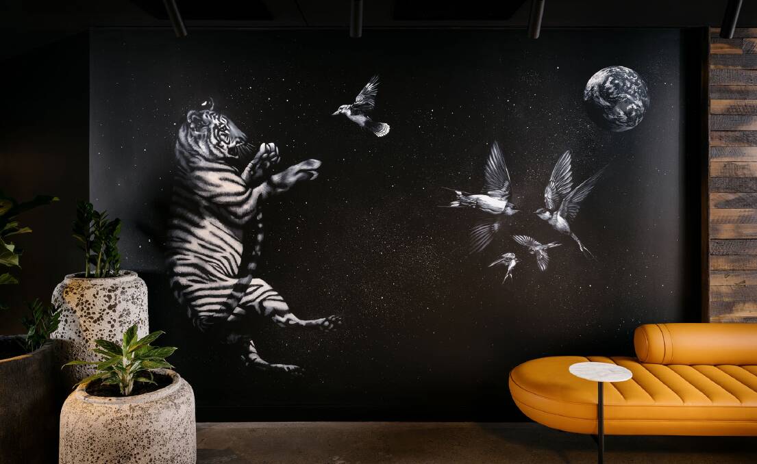A mural at the hotel's reception featuring Sammy the Bengal tiger. A mural at the hotel's reception featuring Sammy the Bengal tiger.