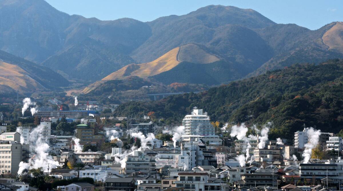 Steam rising off hot springs in Beppu.
