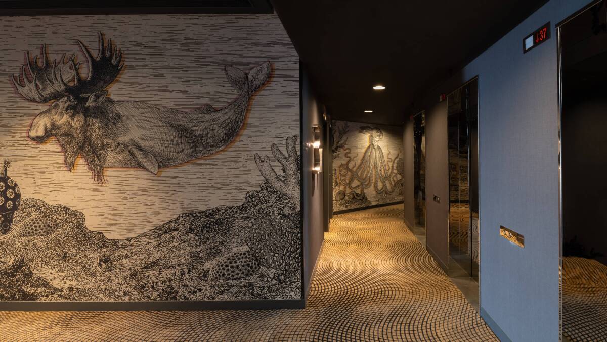 The hotel lobby. The hotel lobby.