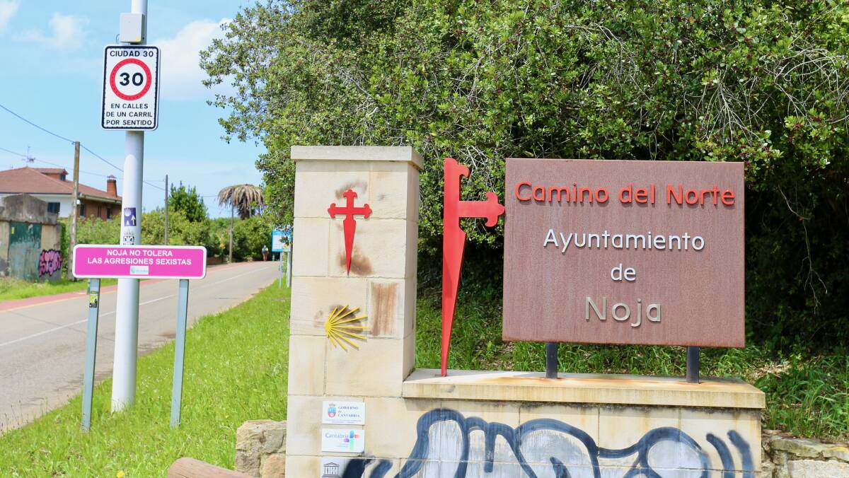 A Camino del Norte sign at Noja. A Camino del Norte sign at Noja.
