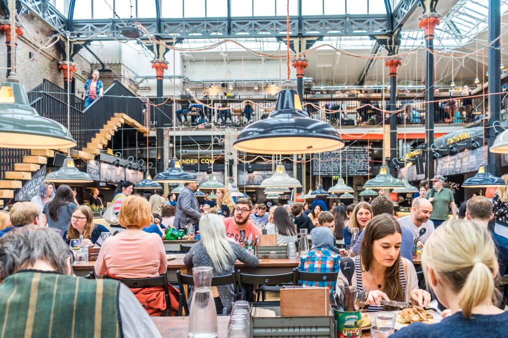 Mackie Mayor food hall in a Victorian-era market building. 