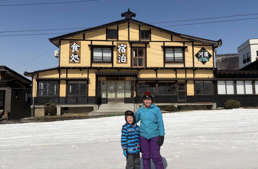 The writer and her son at Nozawa Onsen. The writer and her son at Nozawa Onsen.