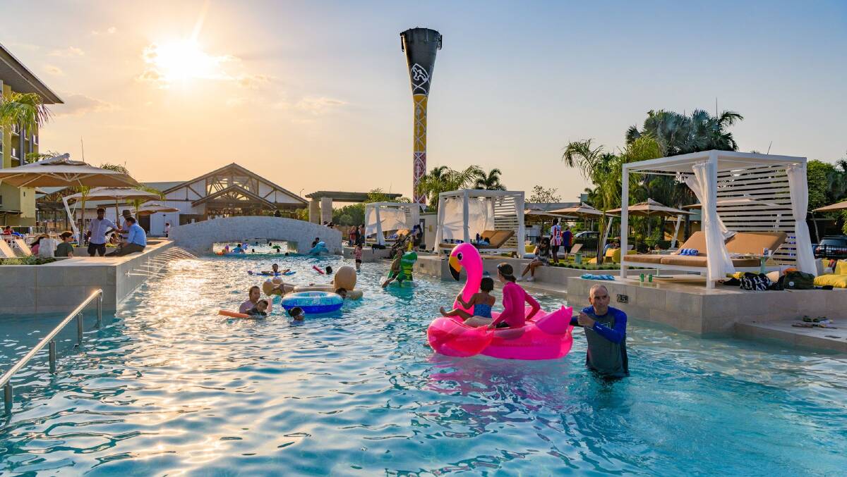 The resort pool at sunset. The resort pool at sunset.