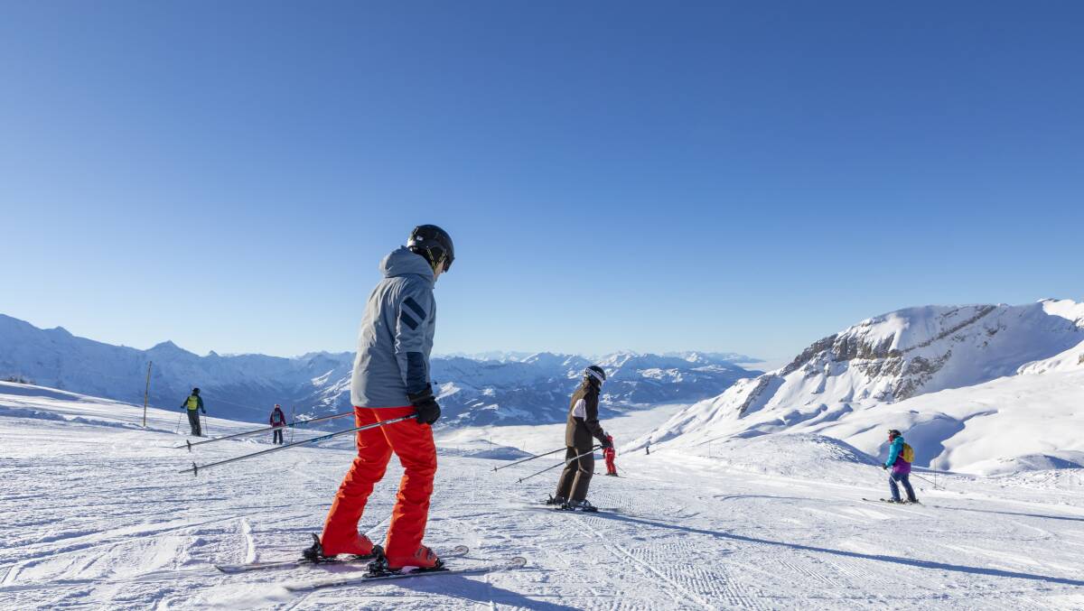 Skiers on the Grand Massif ski area's Mephisto piste from Les Grandes Platières. Picture: Mark Daffey Skiers on the Grand Massif ski area's Mephisto piste from Les Grandes Platières. Picture: Mark Daffey