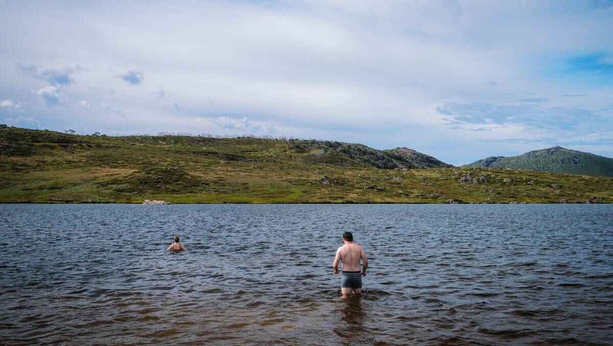 Shower-swim at Pretty Valley Pondage. Shower-swim at Pretty Valley Pondage.