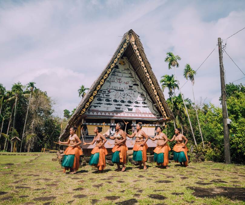 Traditional dancers outside s Palau bai. Picture: Palau Tourism Authority