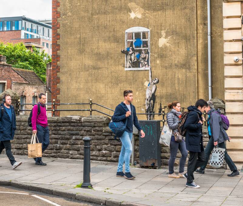The first piece of legal graffiti in Bristol, Well Hung Lover. Picture: Getty Images