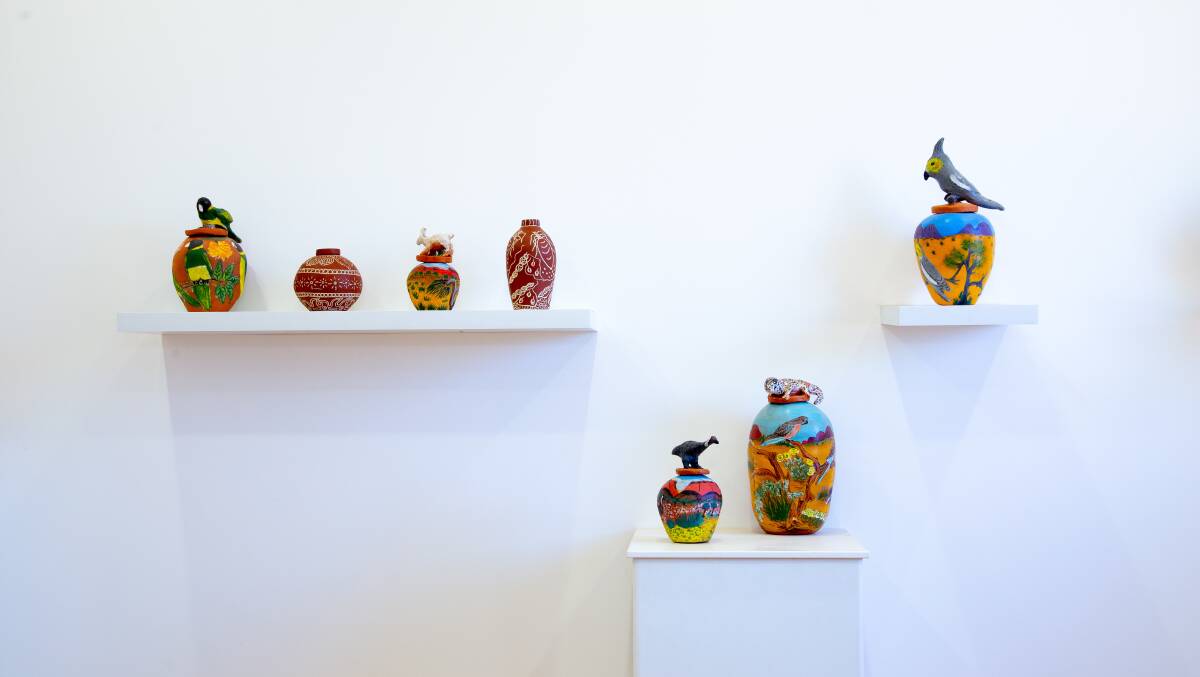 Colourful pots of Hermannsburg Potters.