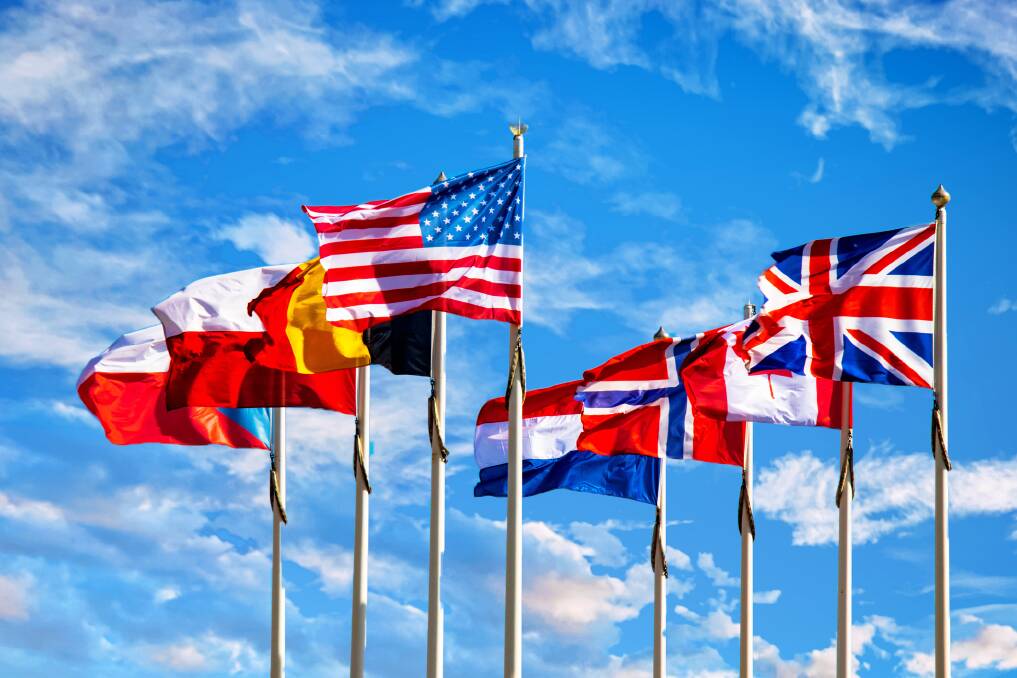 In Arromanches, flags fly of countries that took part in D-Day. Picture: Getty Images