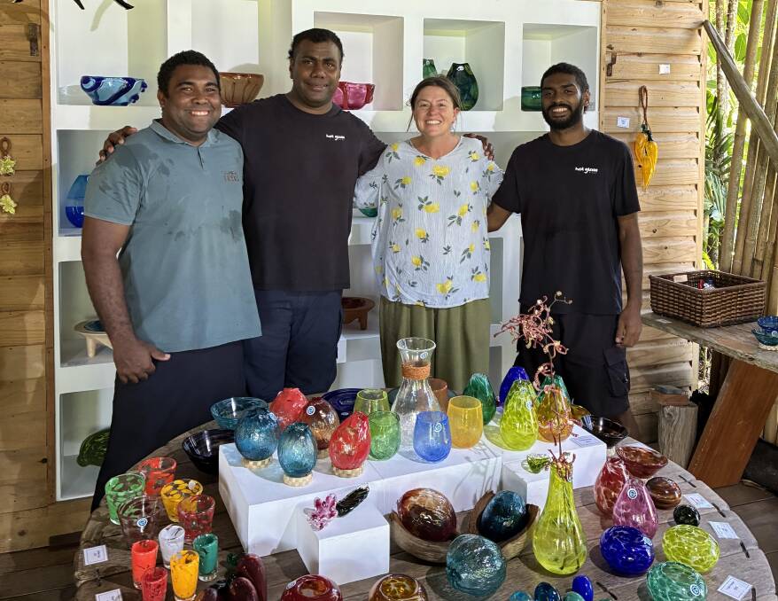 The writer with her teachers at Hot Glass Fiji.