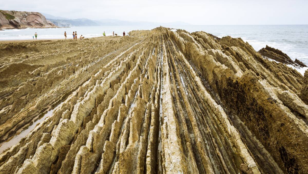 Striated flysch rock formations on the Basque coast. Striated flysch rock formations on the Basque coast.