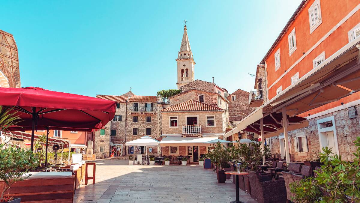 The main square of Jelsa town on Hvar island. The main square of Jelsa town on Hvar island.