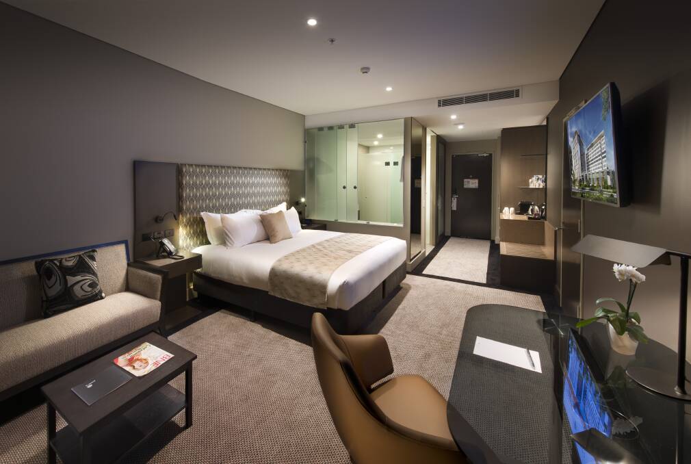 A stylish guestroom.