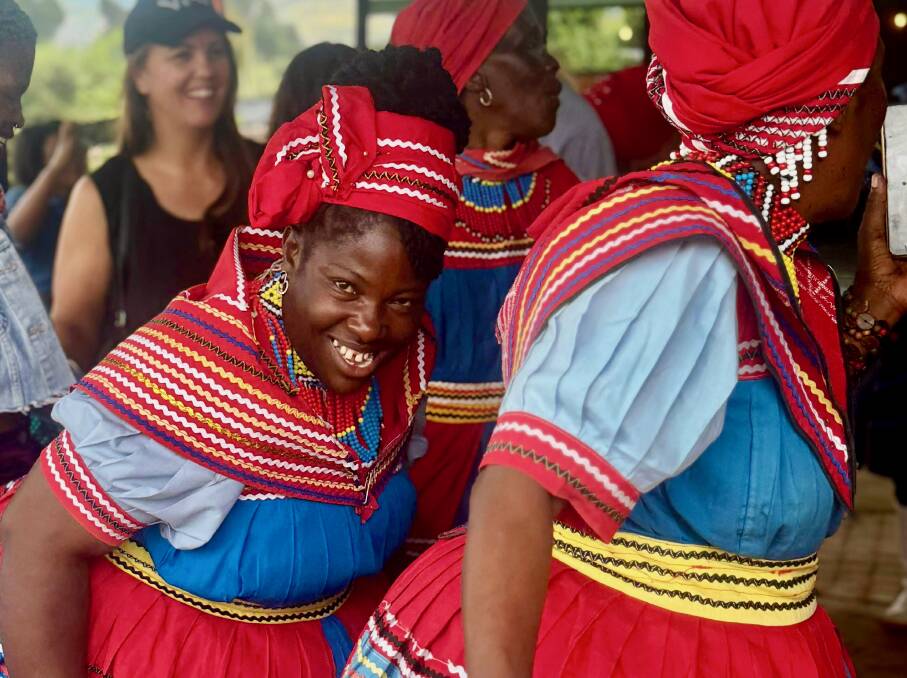 Dancing with the women at Bothobapelo. Picture by Laura Waters
