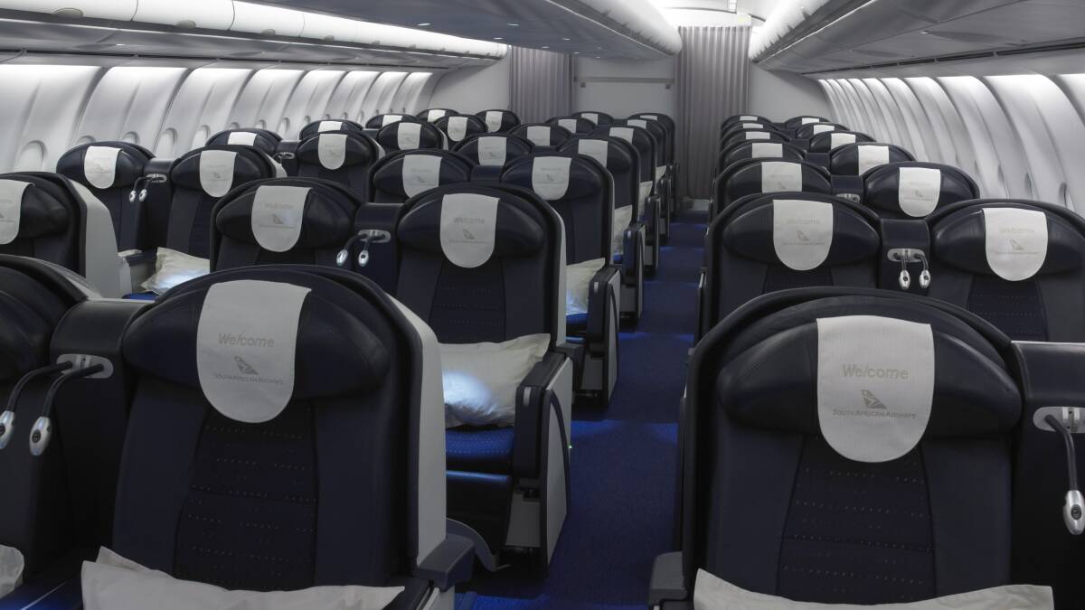 A South African Airways business class cabin.