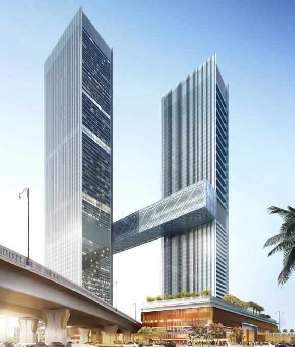 The hotel's skyscraping facade.
