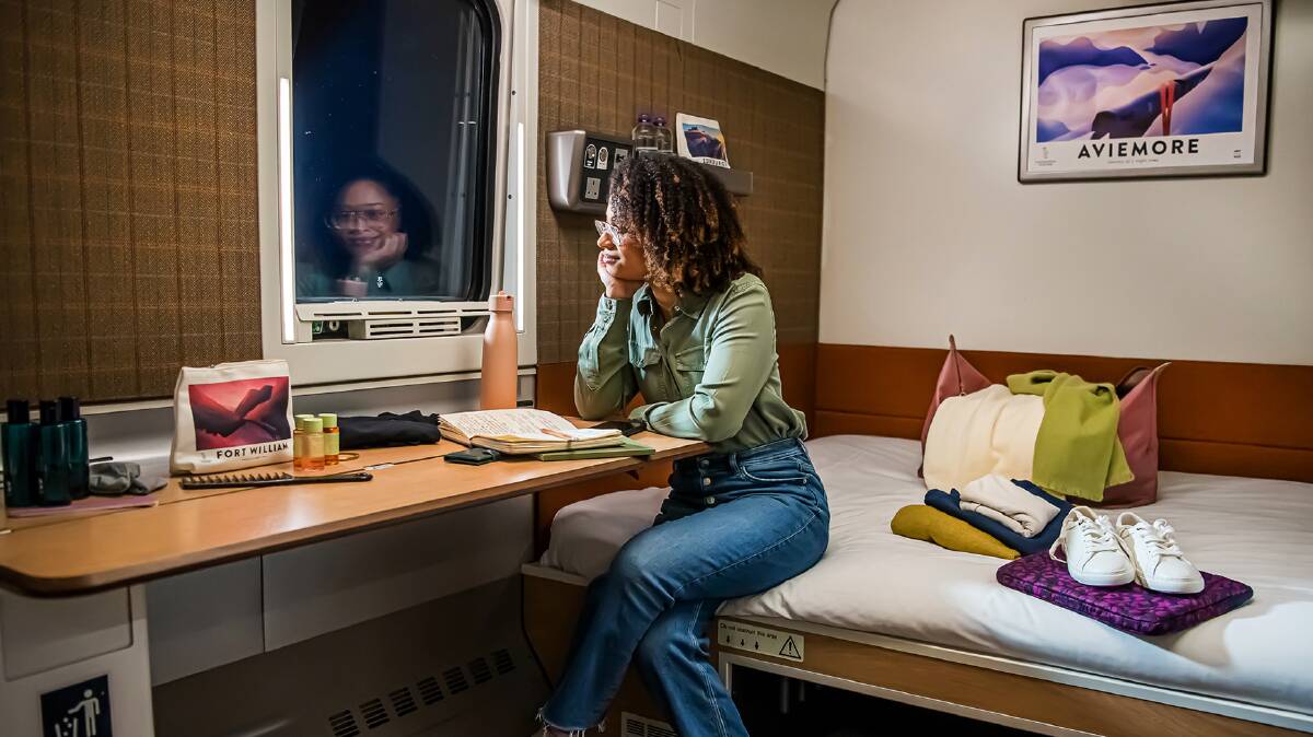 Chilling out in a Caledonian Sleeper cabin. Chilling out in a Caledonian Sleeper cabin.