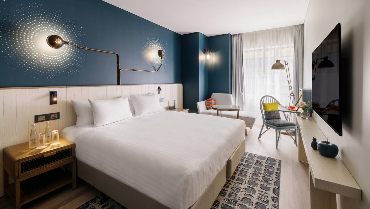 A guestroom at Hotel Indigo Brisbane City Centre. A guestroom at Hotel Indigo Brisbane City Centre.