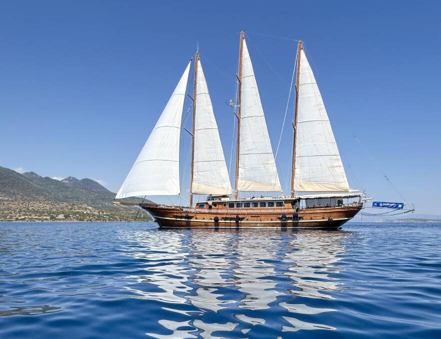 The Thalassa under full sail. The Thalassa under full sail.