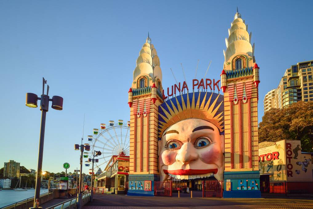 Luna Park entrance, complete with the smiling clown.