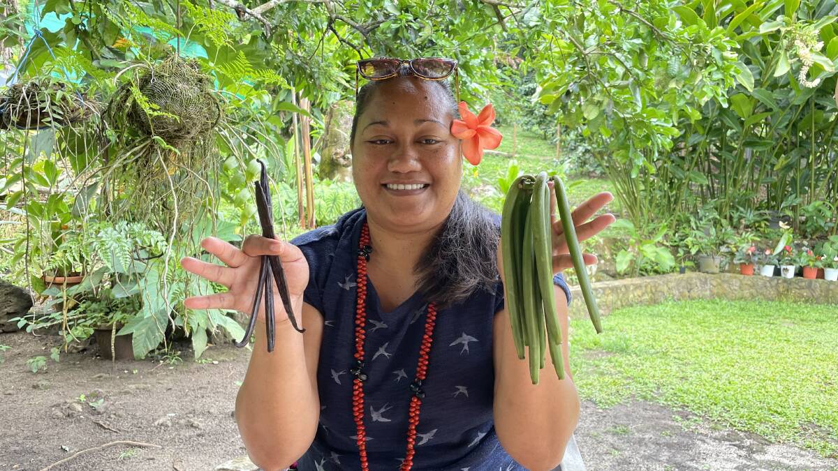 La Vallée De La Vanille plantation's Emma Kania with Tahitian vanilla. Picture: Sarah Falson