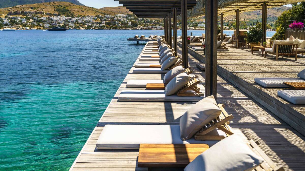 Sun loungers at Macakizi Hotel.