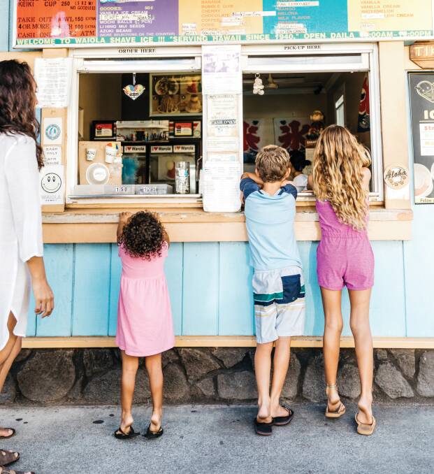 Lining up for shaved ice.