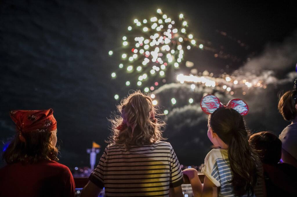 Fireworks aboard a Disney cruise ship.