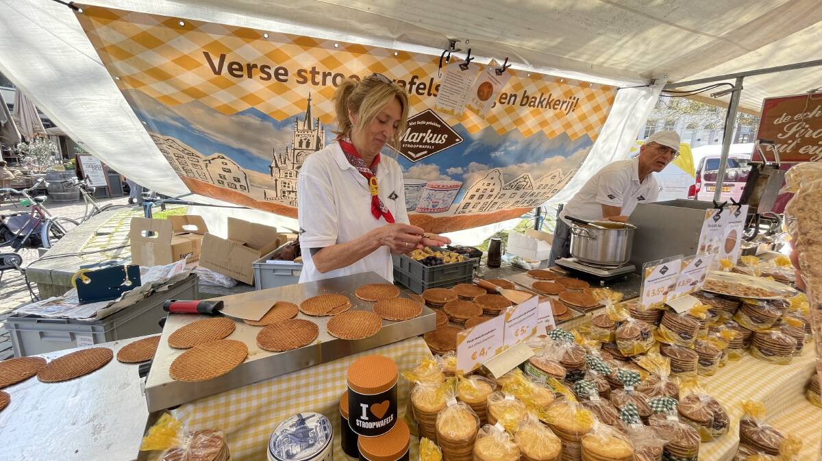 A stroopwafel maker at Gouda market. Picture by Sarah Maguire