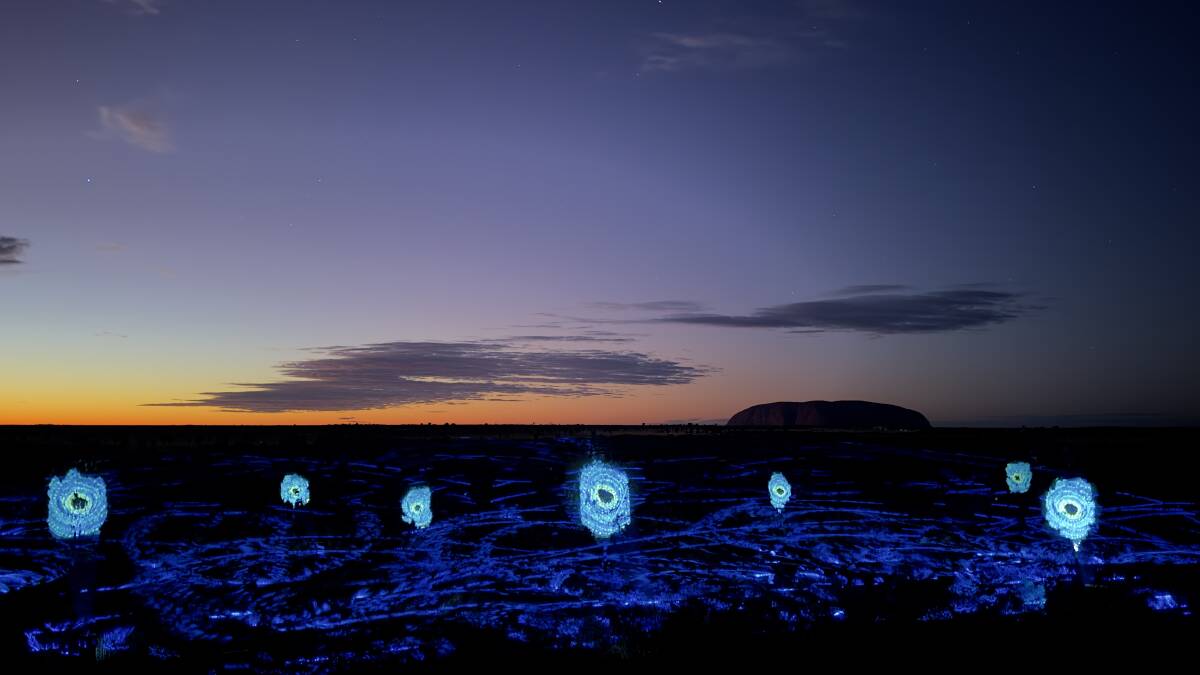 Part of the immersive light, laser and sound show, Sunrise Journeys. Picture Supplied/Voyages Indigenous Tourism Australia Part of the immersive light, laser and sound show, Sunrise Journeys. Picture Supplied/Voyages Indigenous Tourism Australia