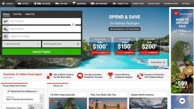 A screenshot of the Webjet website advertised its airfare promotions. Picture supplied