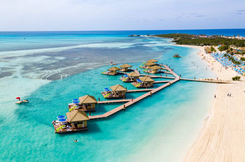 Clockwise from main: The new Utopia of the Seas; an onboard pool; Perfect Day at Cococay; a performance at the ship's Aqua theatre. Clockwise from main: The new Utopia of the Seas; an onboard pool; Perfect Day at Cococay; a performance at the ship's Aqua theatre.