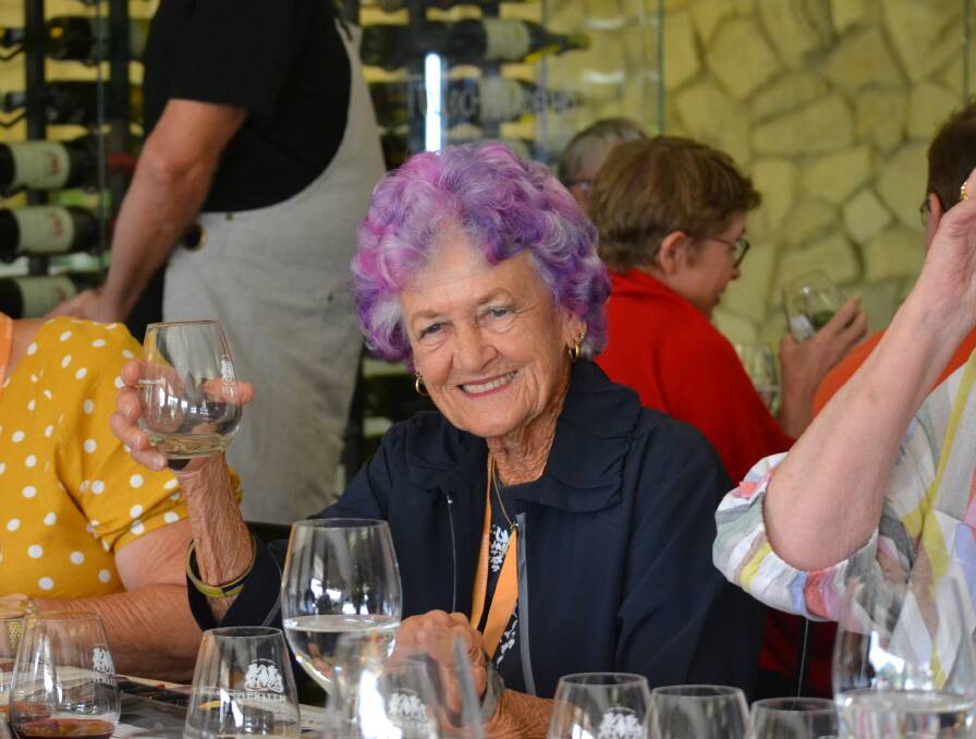 Margaret Jewel van Vliet enjoying a wine and chocolate tasting at Tulloch Wines, Pokolbin, New South Wales in December 2023. Picture: Anthony Caggiano