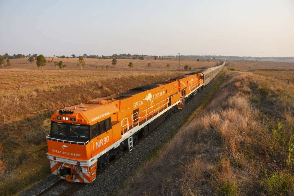 Journey Beyond's Great Southern train passing through Kagaru, Queensland.