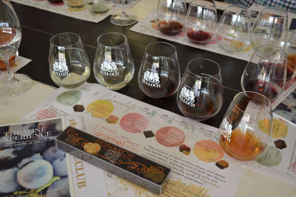 Wine and chocolate paired tasting at Tulloch Wines, Pokolbin, New South Wales. Picture: Anthony Caggiano