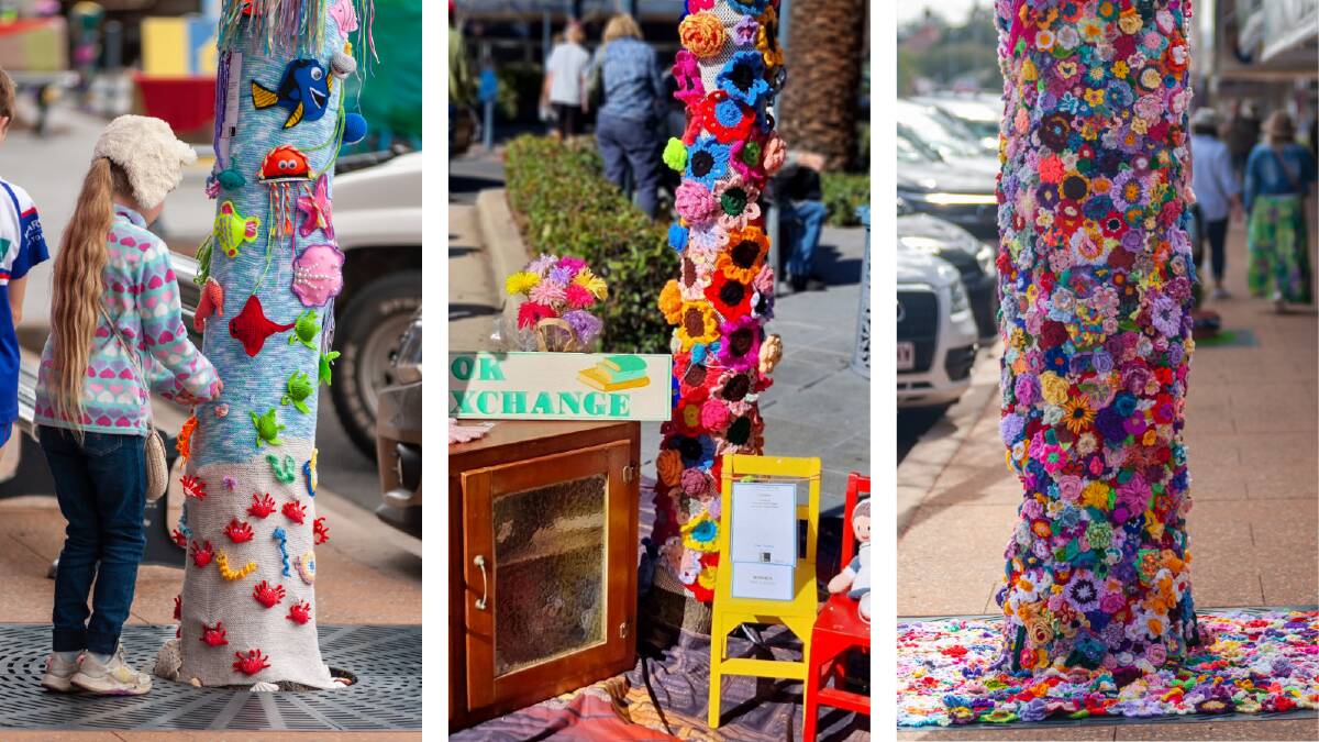 Trees are yarnbombed with jumpers made especially for them during the Jumpers and Jazz in July festival at Warwick. Picture supplied Trees are yarnbombed with jumpers made especially for them during the Jumpers and Jazz in July festival at Warwick. Picture supplied