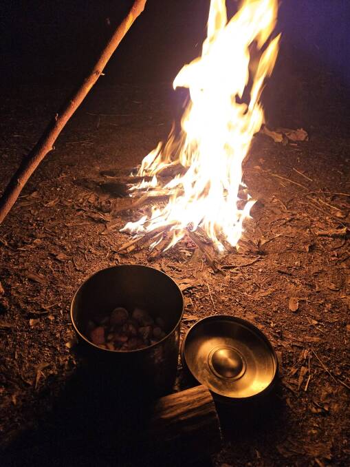 Dinner cooked on the fire that I successfully lit.