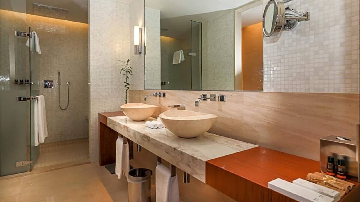 An ensuite at Oryx Airport Hotel in Doha.