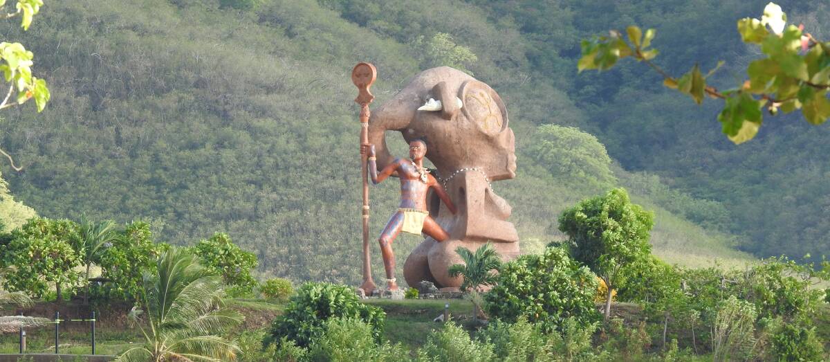 The giant Tiki Tuhiva sculpture on the island of Nuku Hiva. Picture: Helen Hayes