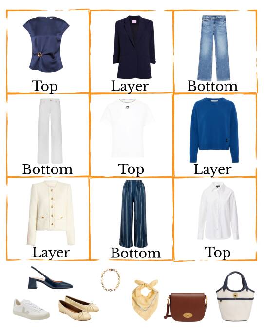 Natalie Shaquer's three-by-three sudoku-like packing grid, plus matching accessories.